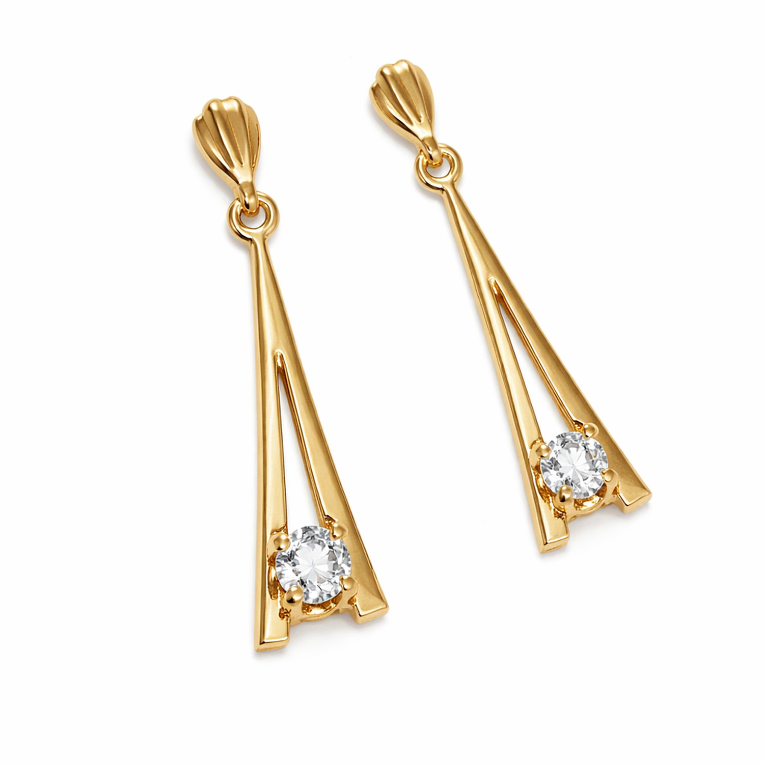 Melchior Jewellery 9ct yellow gold drop earrings with sparkling clear gemstone detail