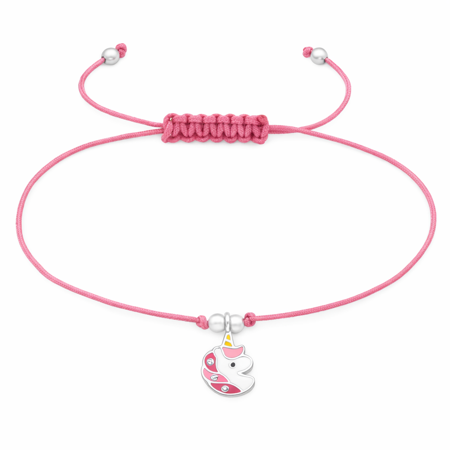 Melchior Jewellery adjustable pink unicorn friendship bracelet with silver charm for children