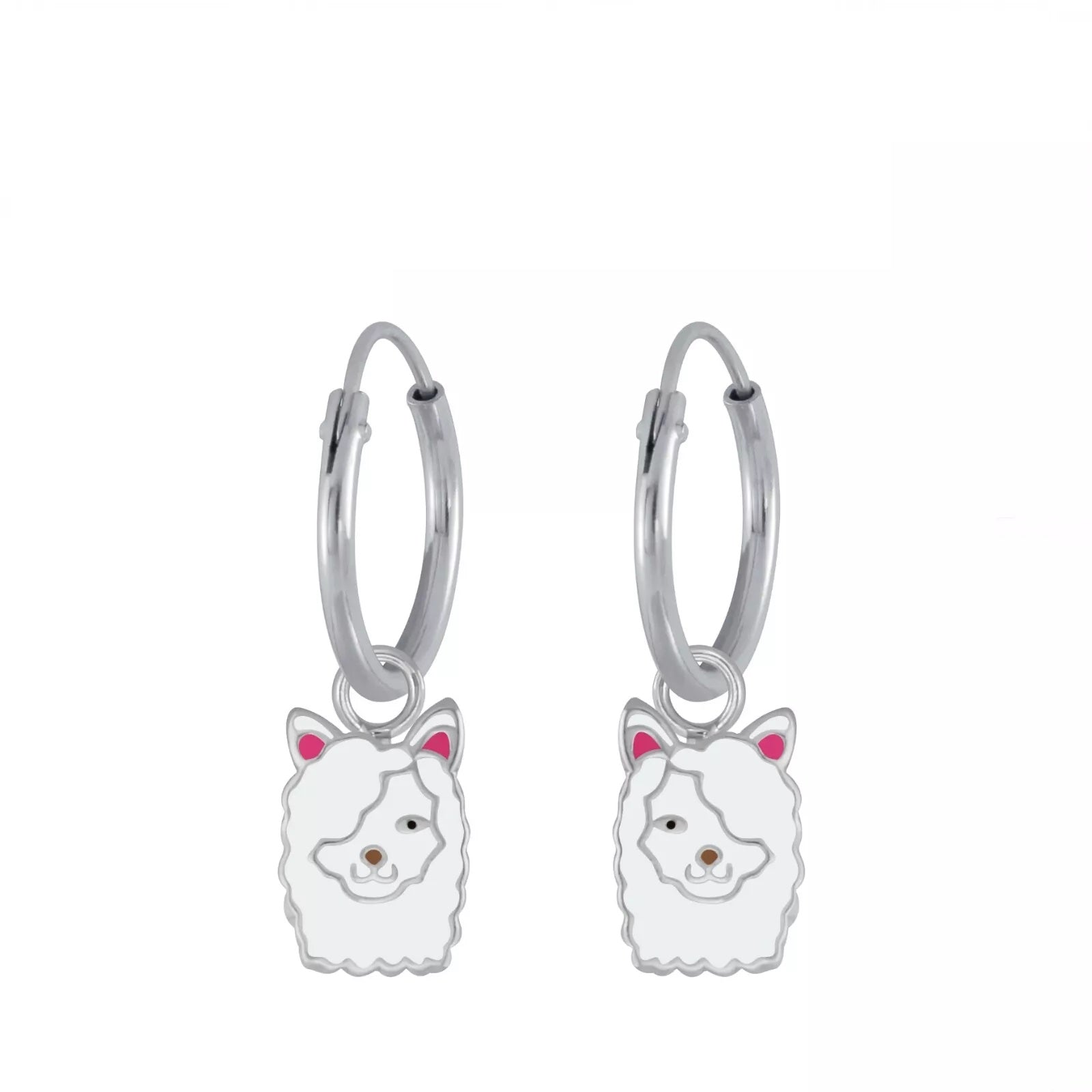 Melchior Jewellery alpaca charm earrings for girls silver hoop earrings with cute white alpaca design