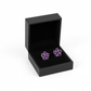 Melchior Jewellery amethyst flower stud earrings for girls displayed in black jewellery box
