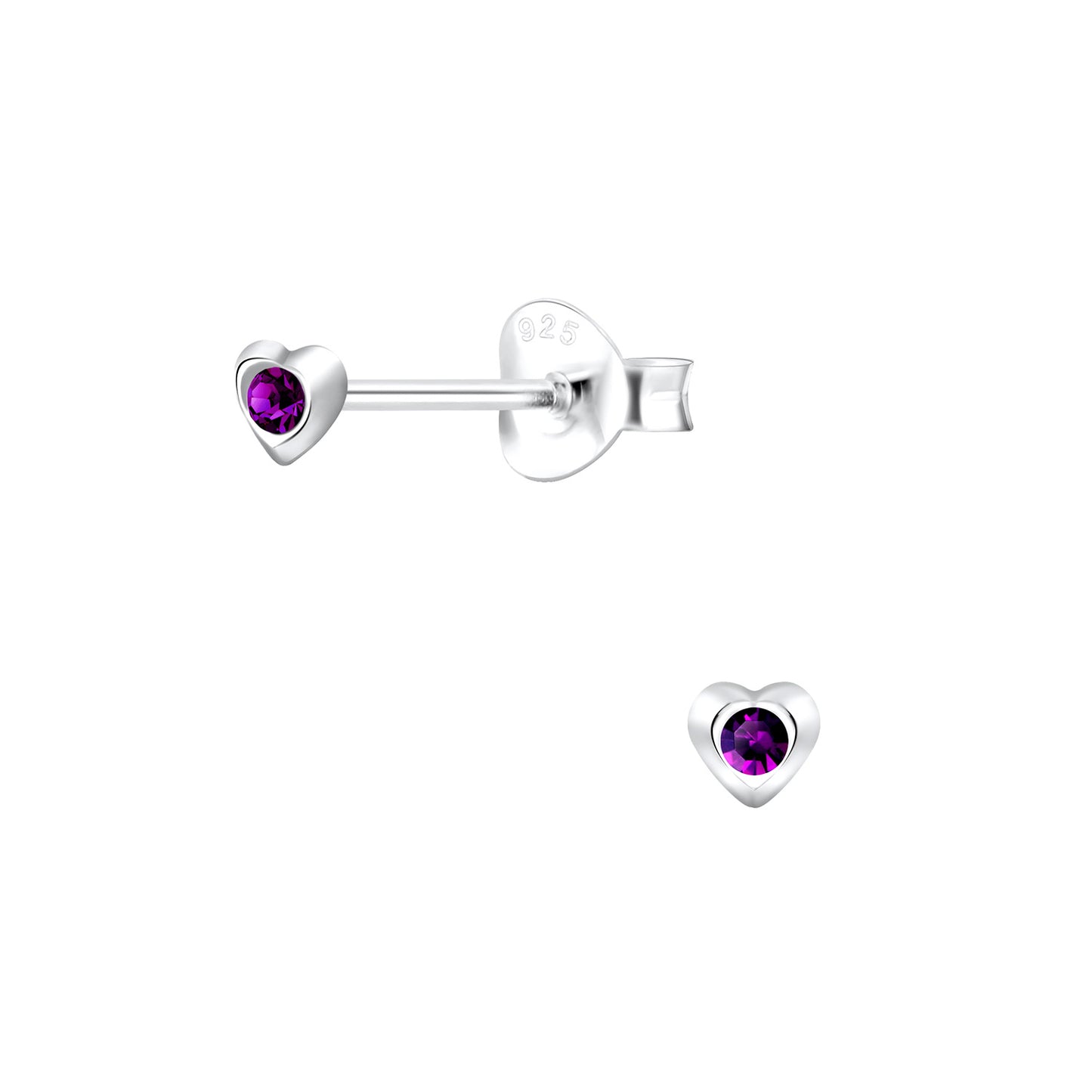 Melchior Jewellery amethyst stud earrings for kids in silver heart-shaped setting