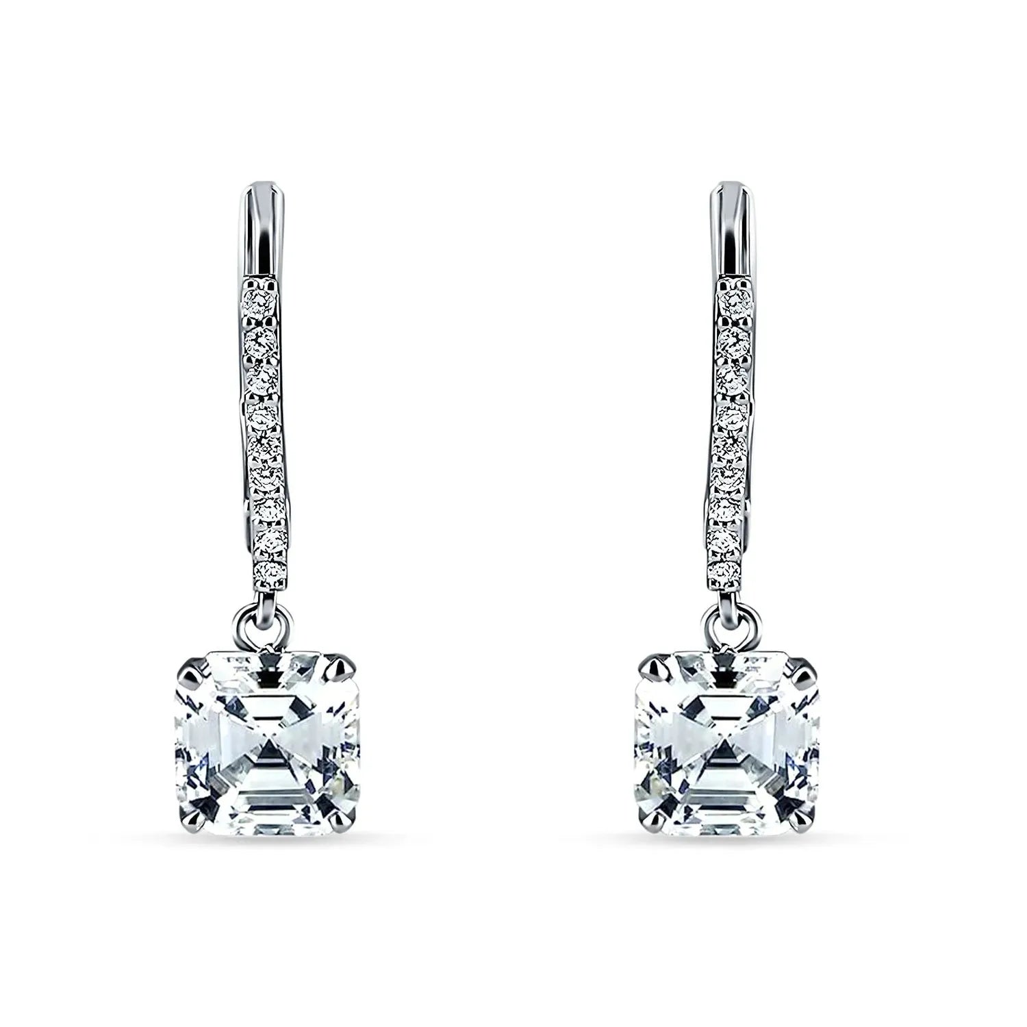 Melchior Jewellery Asscher Cut CZ Leverback Drop Earrings with sparkling stones in silver tone