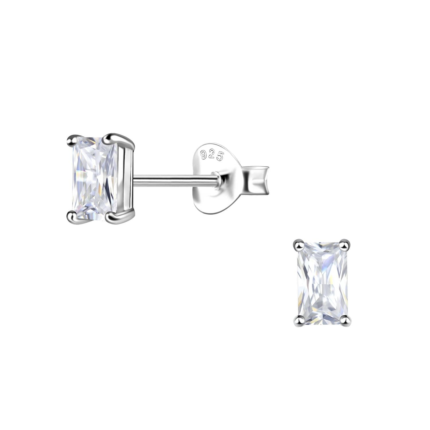 Sterling silver white Baguette CZ Stud Earrings for women by Melchior Jewellery