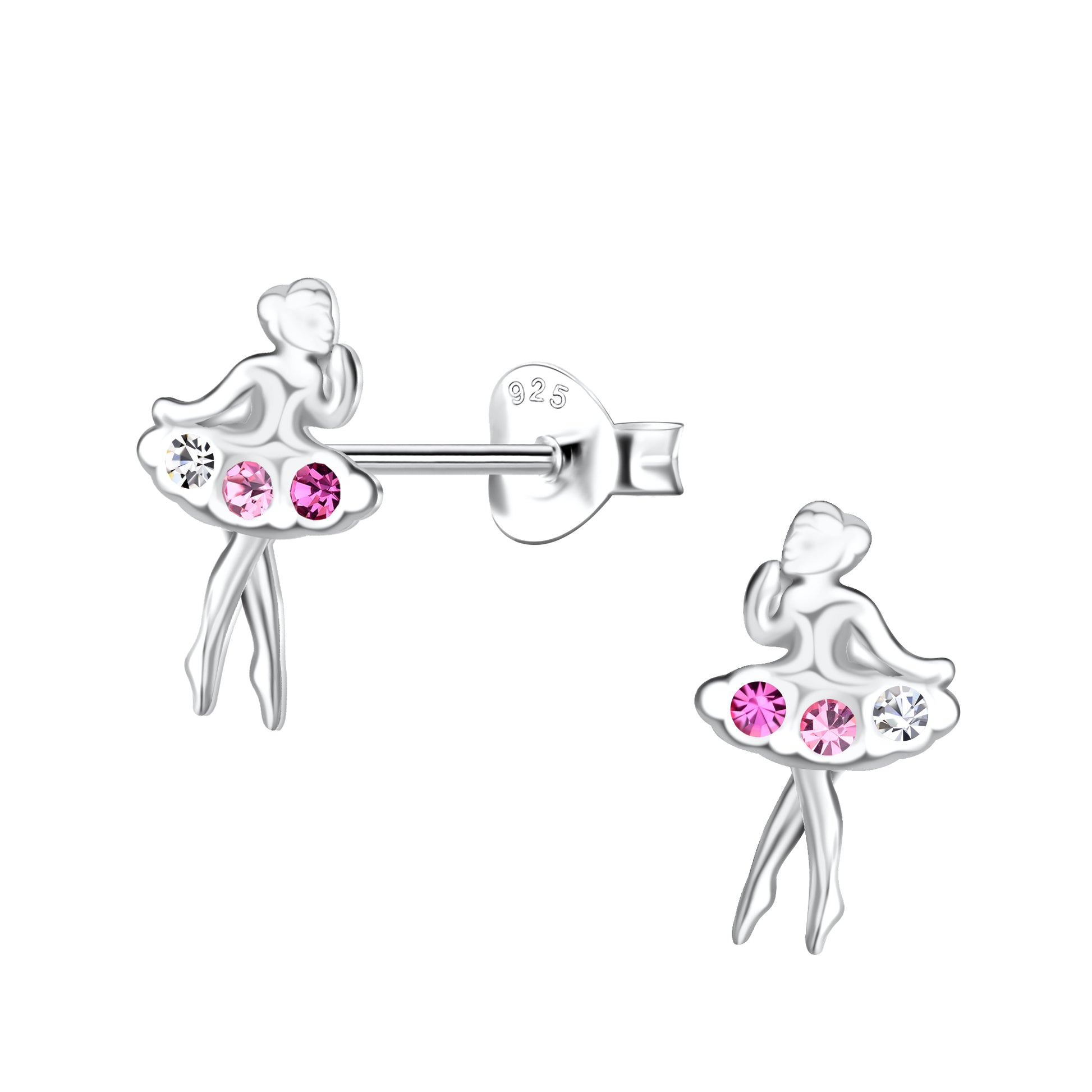 Melchior Jewellery ballerina crystal stud earrings for children with pink and clear stones in silver