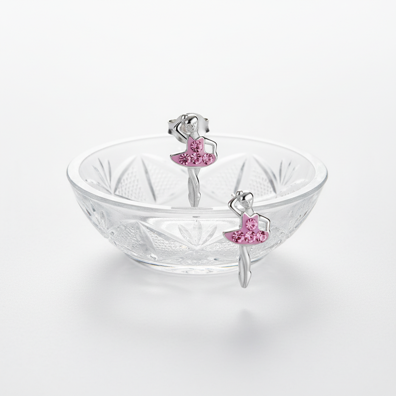 Melchior Jewellery ballerina earrings for girls in silver with pink crystal tutu design
