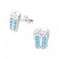 Melchior Jewellery ballet shoe stud earrings for kids with blue crystal details in silver finish