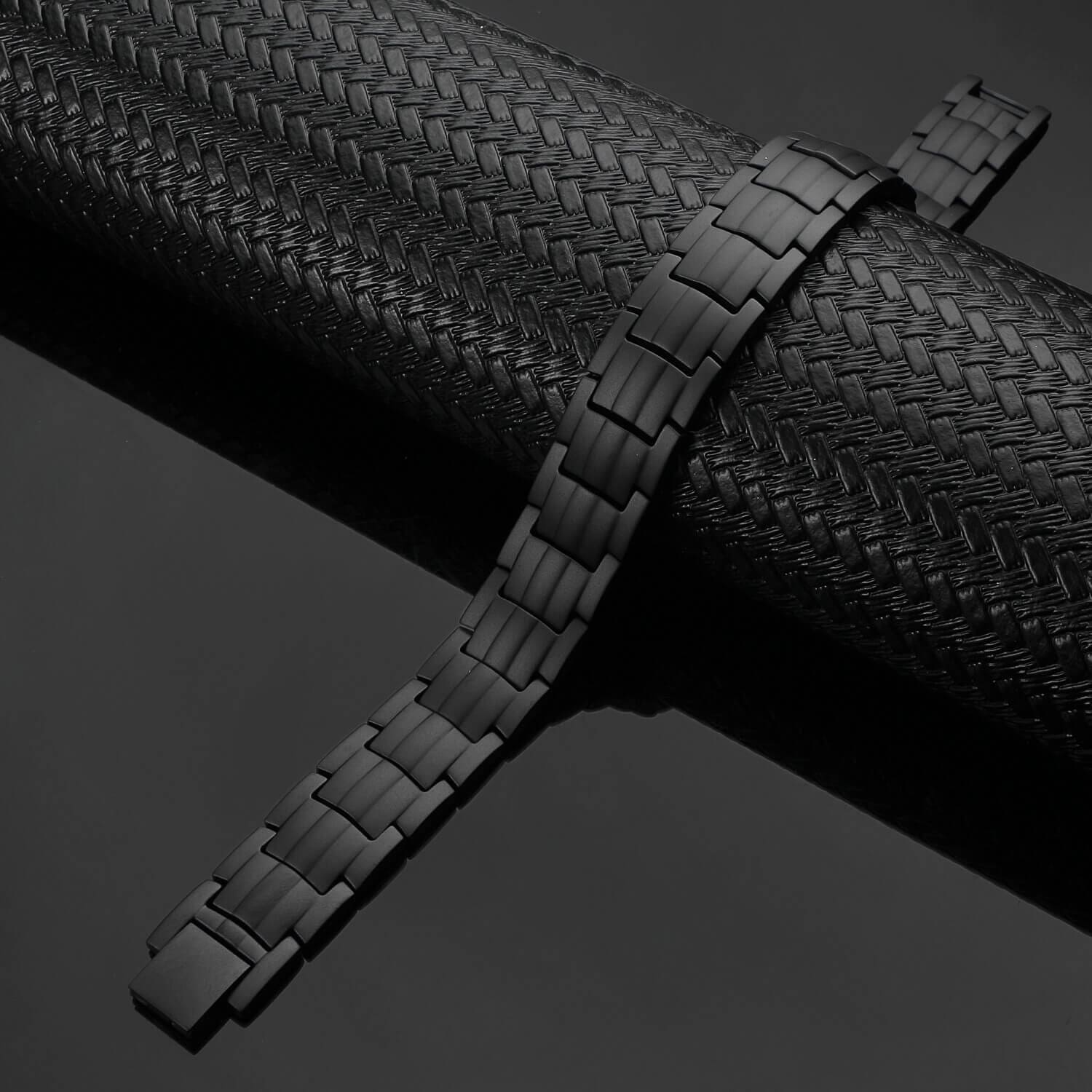 Melchior Jewellery black titanium magnetic bracelet with matte link design for mens everyday and formal wear