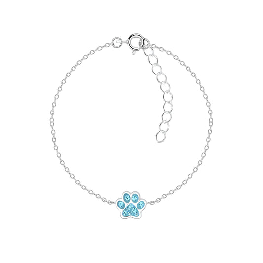 Melchior Jewellery childrens bracelet featuring blue paw print jewellery for kids charm on silver chain