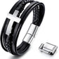 Melchior Jewellery braided leather bracelet for men with silver cross and magnetic clasp