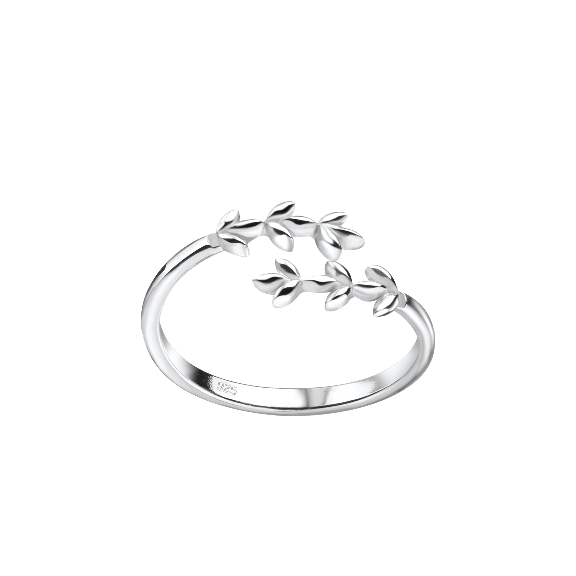 Silver branch design toe ring from Melchior Jewellery with delicate leaf detailing in polished finish