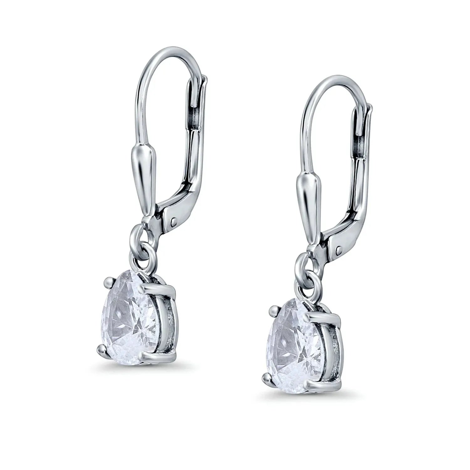 Melchior Jewellery silver bridal earrings with pear-shaped clear stones and secure lever-back clasps