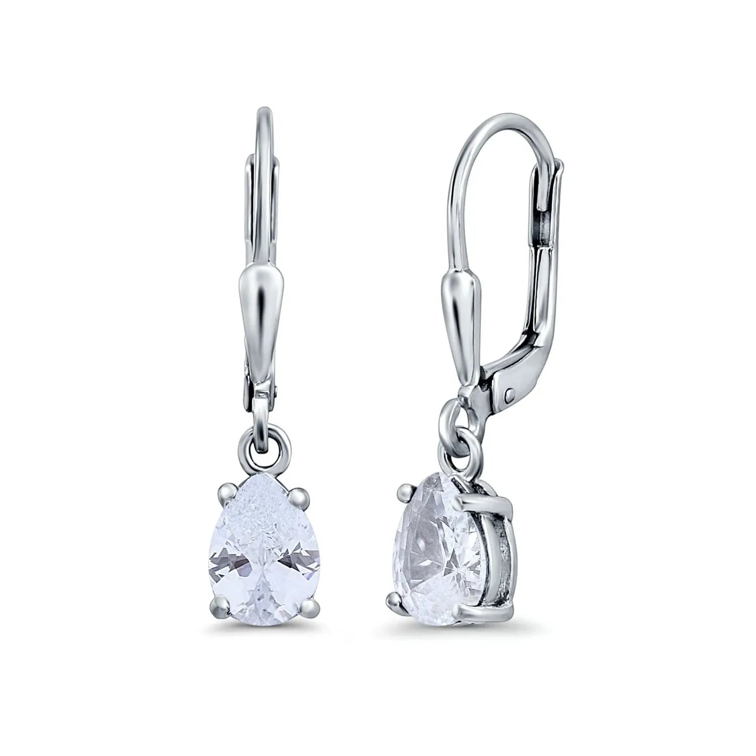 Melchior Jewellery silver bridal earrings with pear-shaped clear gemstones and secure lever-back clasps