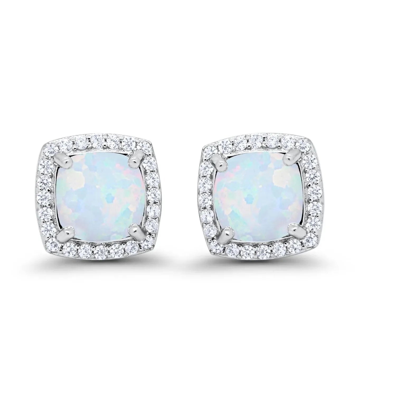Melchior Jewellery bridal opal stud earrings with milky white opal centre and sparkling clear crystal halo in silver setting