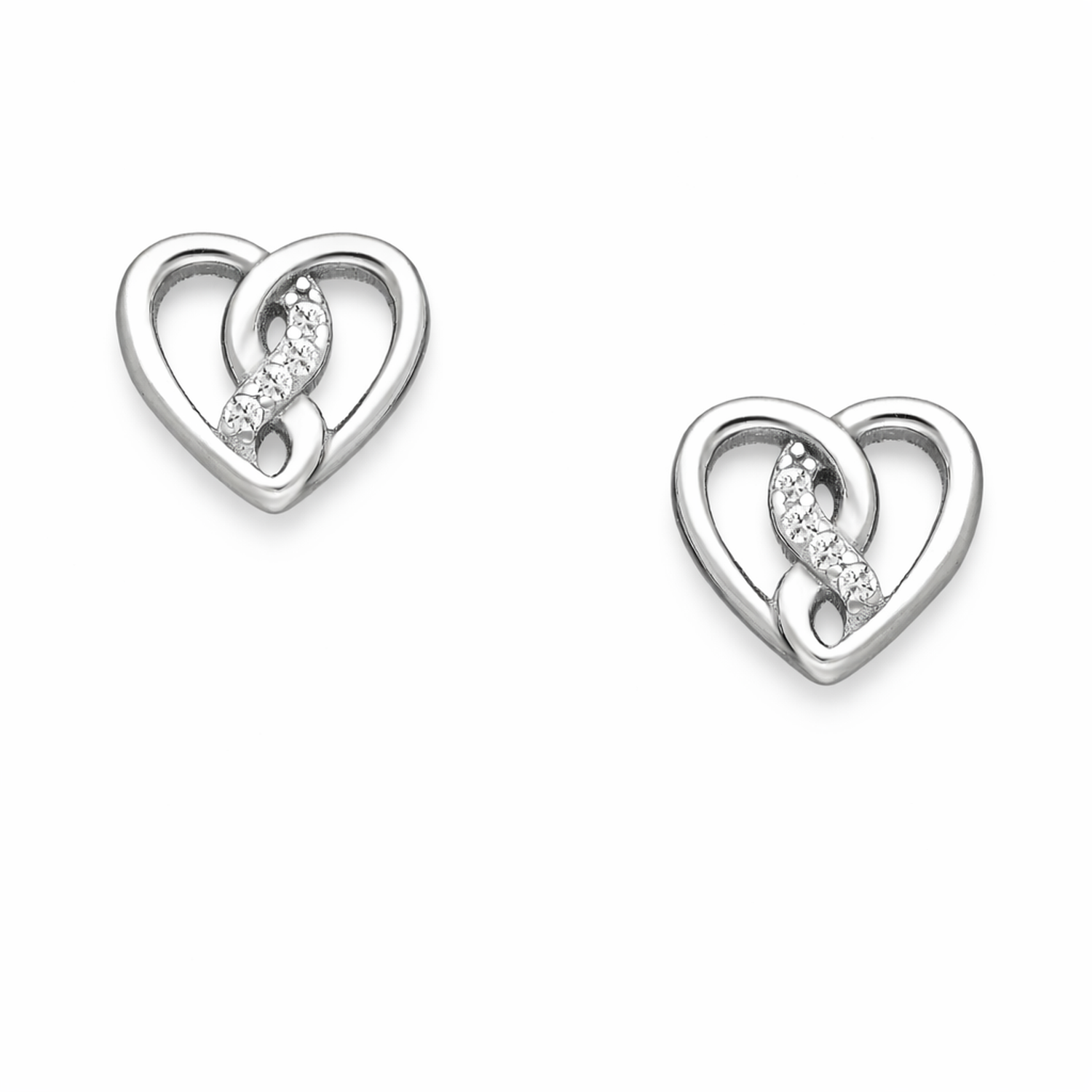 Melchior Jewellery celtic heart stud earrings sterling silver with delicate crystal accents