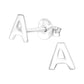 Children's silver letter A earrings from Melchior Jewellery in polished sterling silver studs