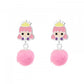 Melchior Jewellery children's silver princess earrings with pink enamel princess faces and fluffy pink pompom dangles