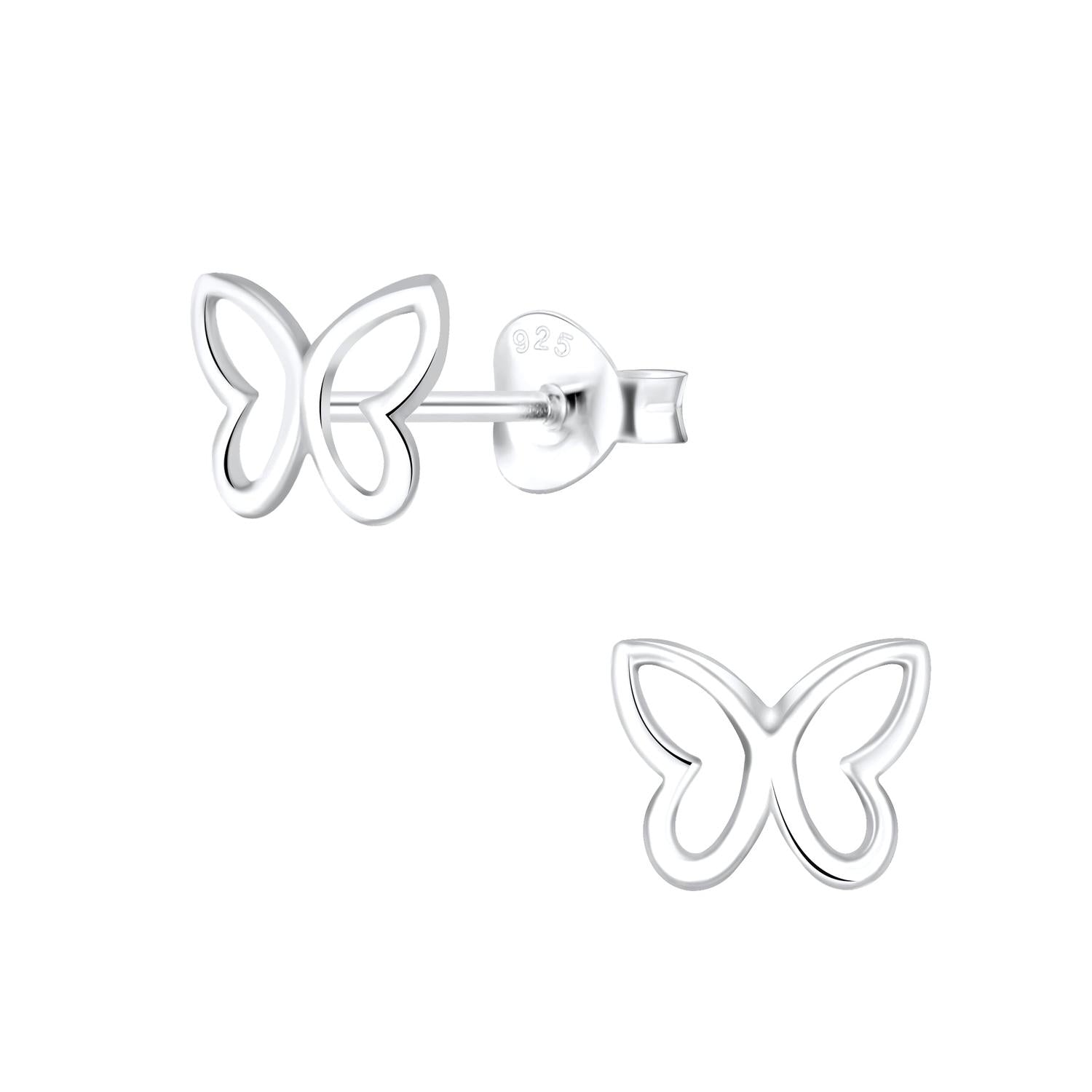 Melchior Jewellery childrens sterling silver butterfly earrings with delicate openwork wings and a polished finish