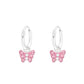Melchior Jewellery childrens sterling silver butterfly earrings with pink and clear stones on small hoops