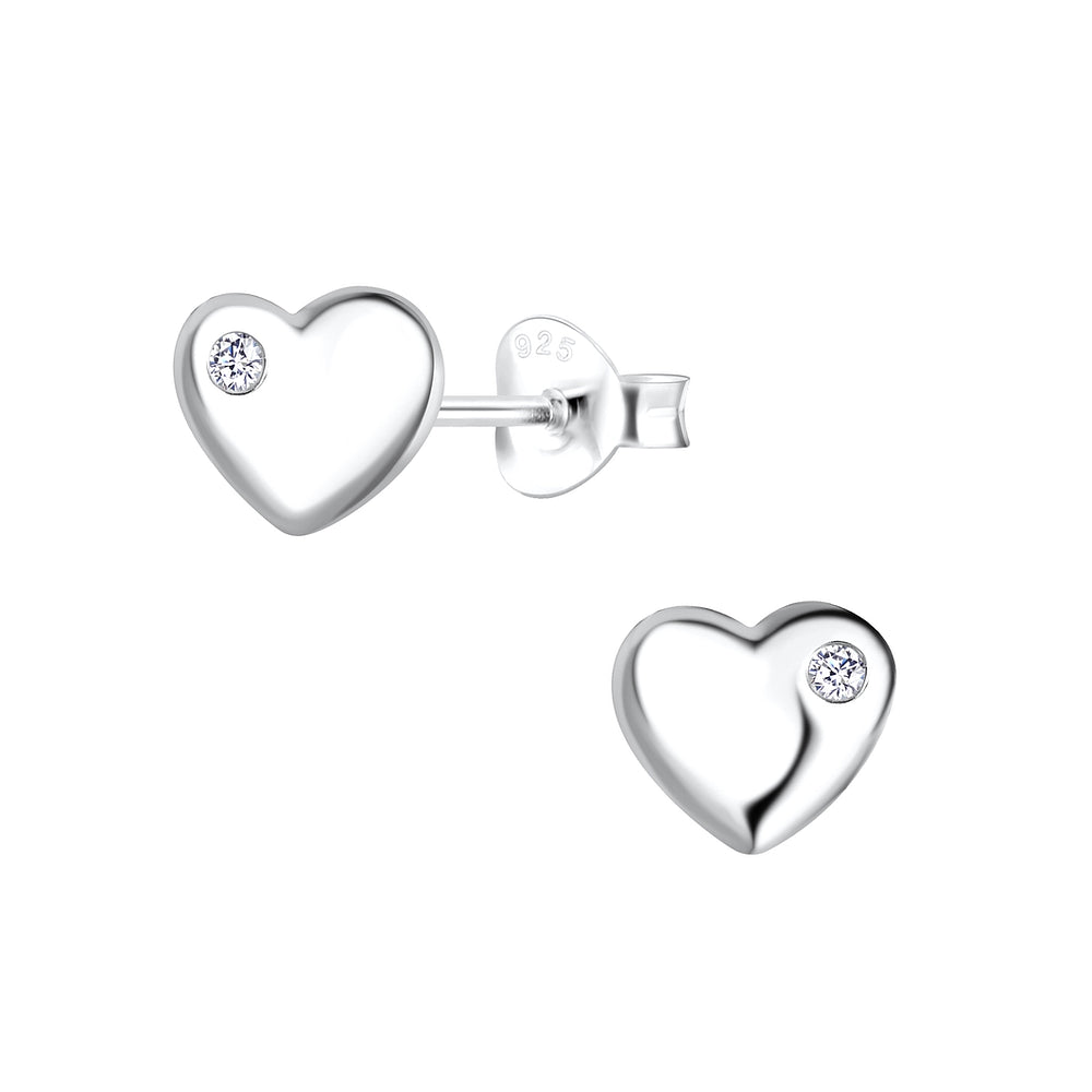 Melchior Jewellery children's sterling silver earrings heart shaped with small crystal detail