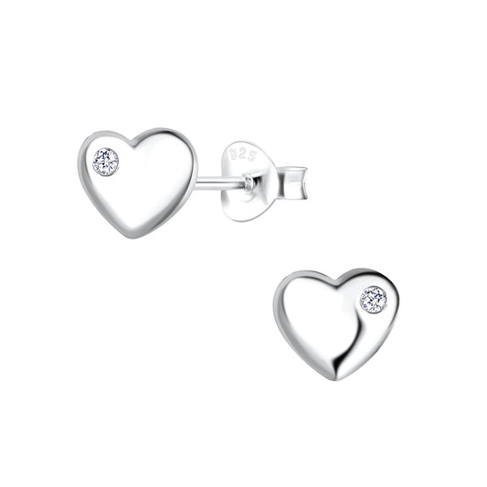 Melchior Jewellery children's sterling silver earrings heart shaped with small crystal detail