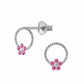 Melchior Jewellery children's sterling silver flower earrings with twisted hoop and pink gemstones