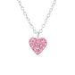 Children's sterling silver heart necklace with pink crystal stones on a delicate silver chain