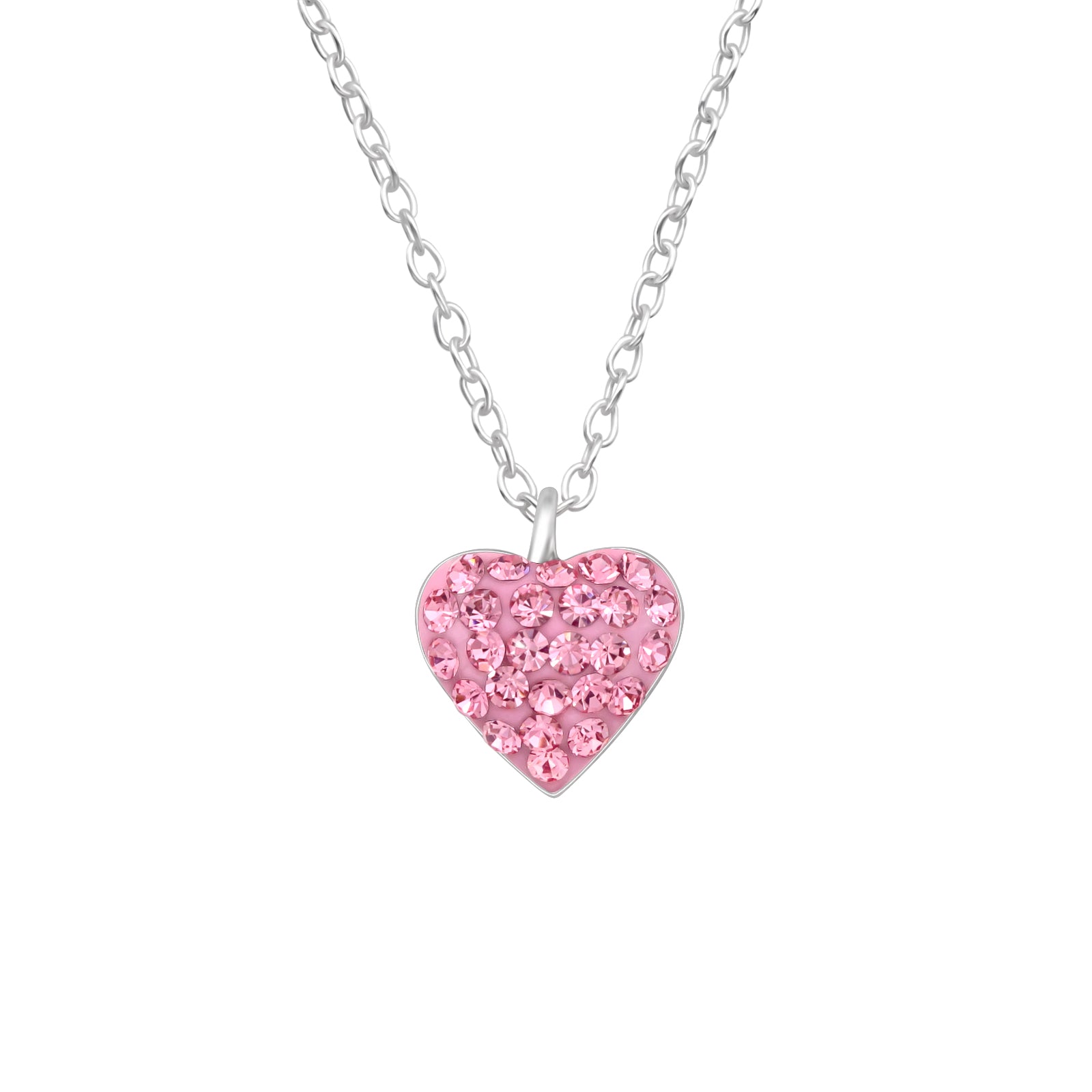 Children's sterling silver heart necklace with pink crystal pendant by Melchior Jewellery