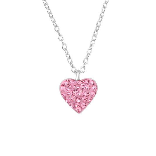 Children's sterling silver heart necklace with pink crystal pendant by Melchior Jewellery