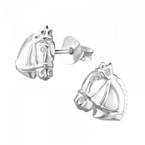 Childrens Sterling Silver Horse Stud Earrings by Melchior Jewellery featuring polished detailed horse head design