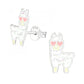 Melchior Jewellery children's sterling silver llama earrings white enamel with pink heart eyes and glitter 925 studs
