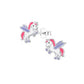 Melchior Jewellery children's sterling silver unicorn earrings with pink mane and purple wings for kids