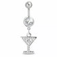 Melchior Jewellery cocktail glass belly button ring with clear crystals and silver finish