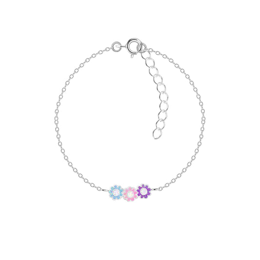 Melchior Jewellery colourful flower bracelet for kids with silver chain and pastel flower charms