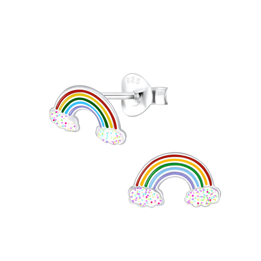 Melchior Jewellery colourful rainbow stud earrings girls with silver backing and cloud details