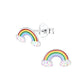 Colourful rainbow stud earrings girls by Melchior Jewellery with silver finish and sparkly clouds design