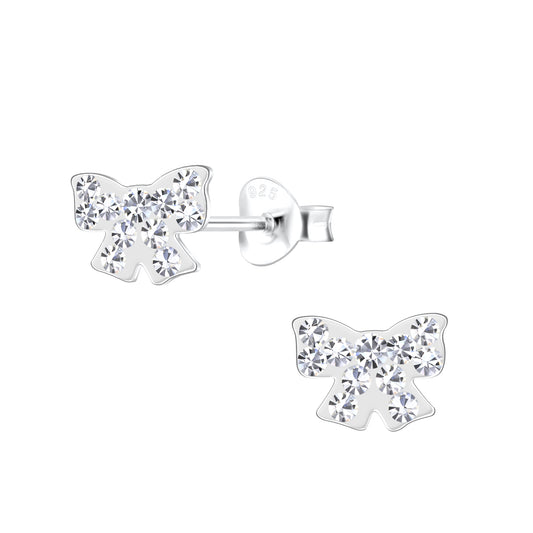 Melchior Jewellery crystal bow earrings for kids in silver with sparkling stones and stud design