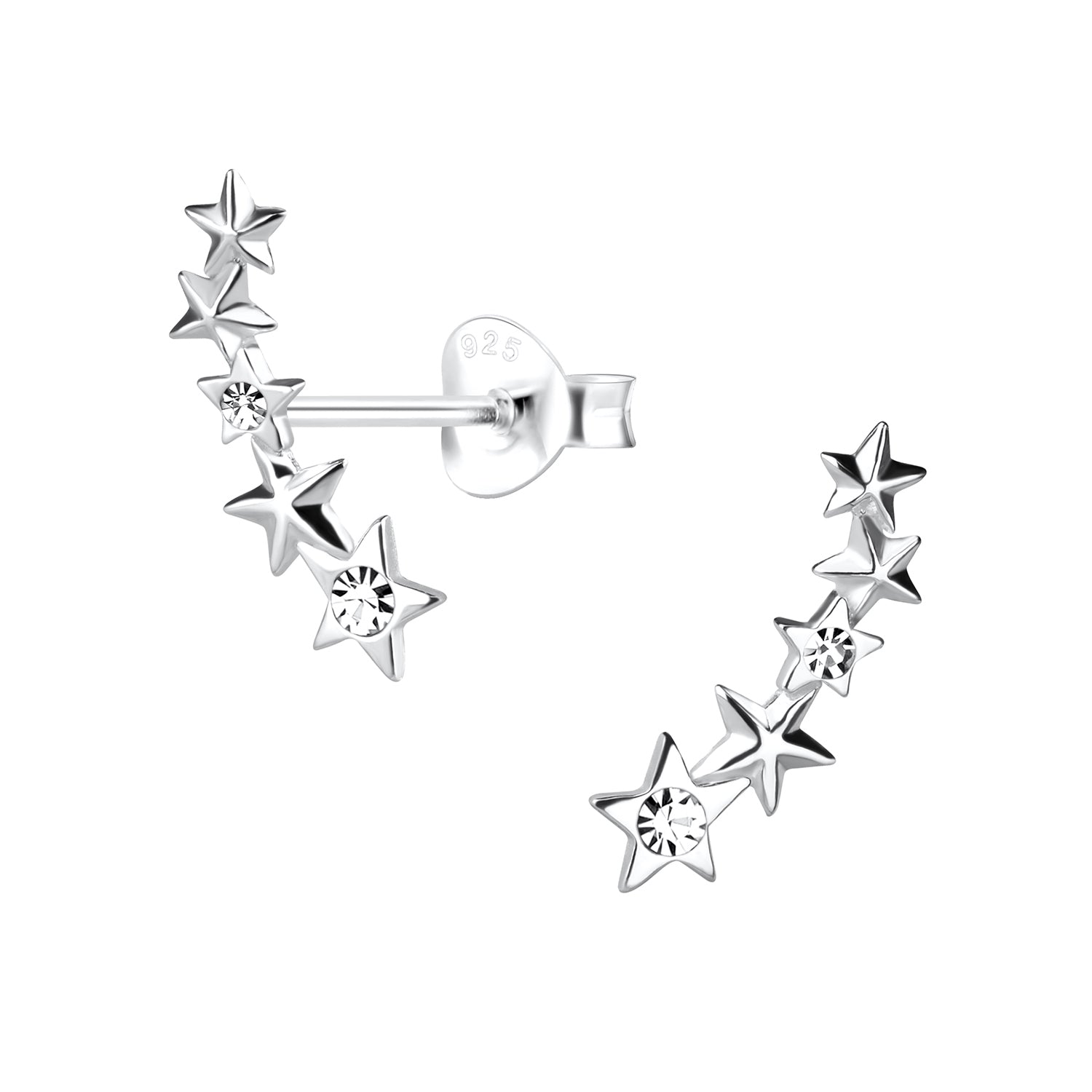 Melchior Jewellery Crystal Five Star Curved Earrings in silver with sparkling crystals for women