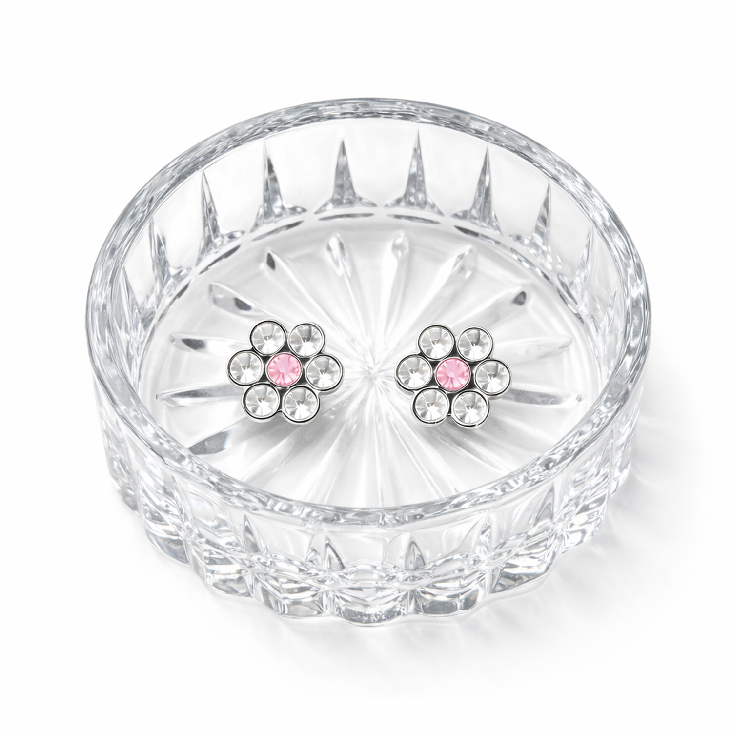 Melchior Jewellery crystal flower earrings for girls with pink and clear stones in silver setting