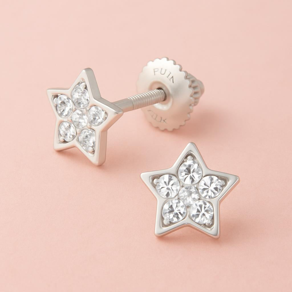 Crystal star screw back earrings for children by Melchior Jewellery with sparkling stones