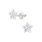 Melchior Jewellery crystal star screw back earrings for children in silver with clear crystals