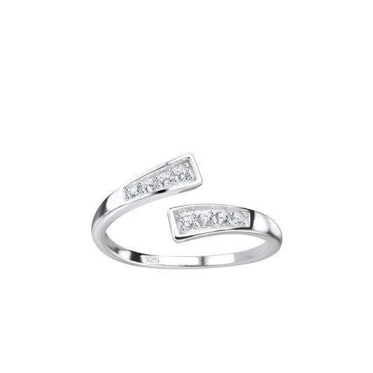 Melchior Jewellery silver crystal toe ring for women with two rectangular sections set with clear crystals