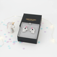 Melchior Jewellery crystal unicorn stud earrings for kids in black gift box with decorative unicorn figure