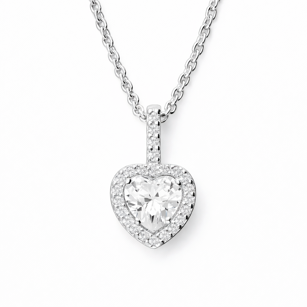 Melchior Jewellery cubic zirconia heart halo pendant necklace in silver for women