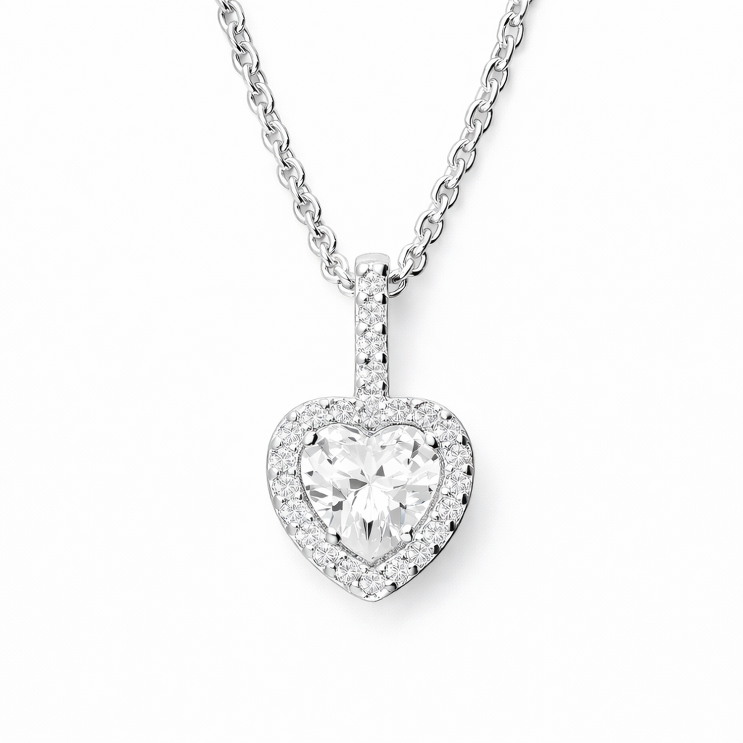 Melchior Jewellery cubic zirconia heart halo pendant necklace in silver for women