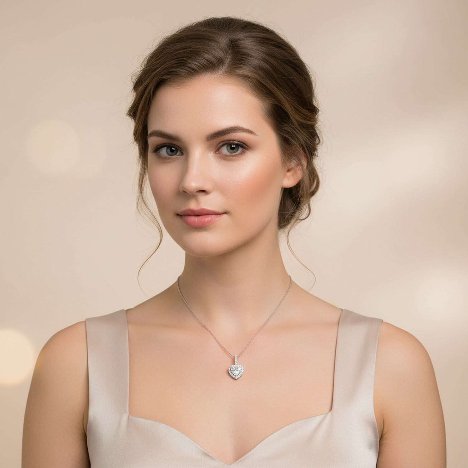 Melchior Jewellery womans necklace featuring a cubic zirconia heart halo pendant on a silver chain