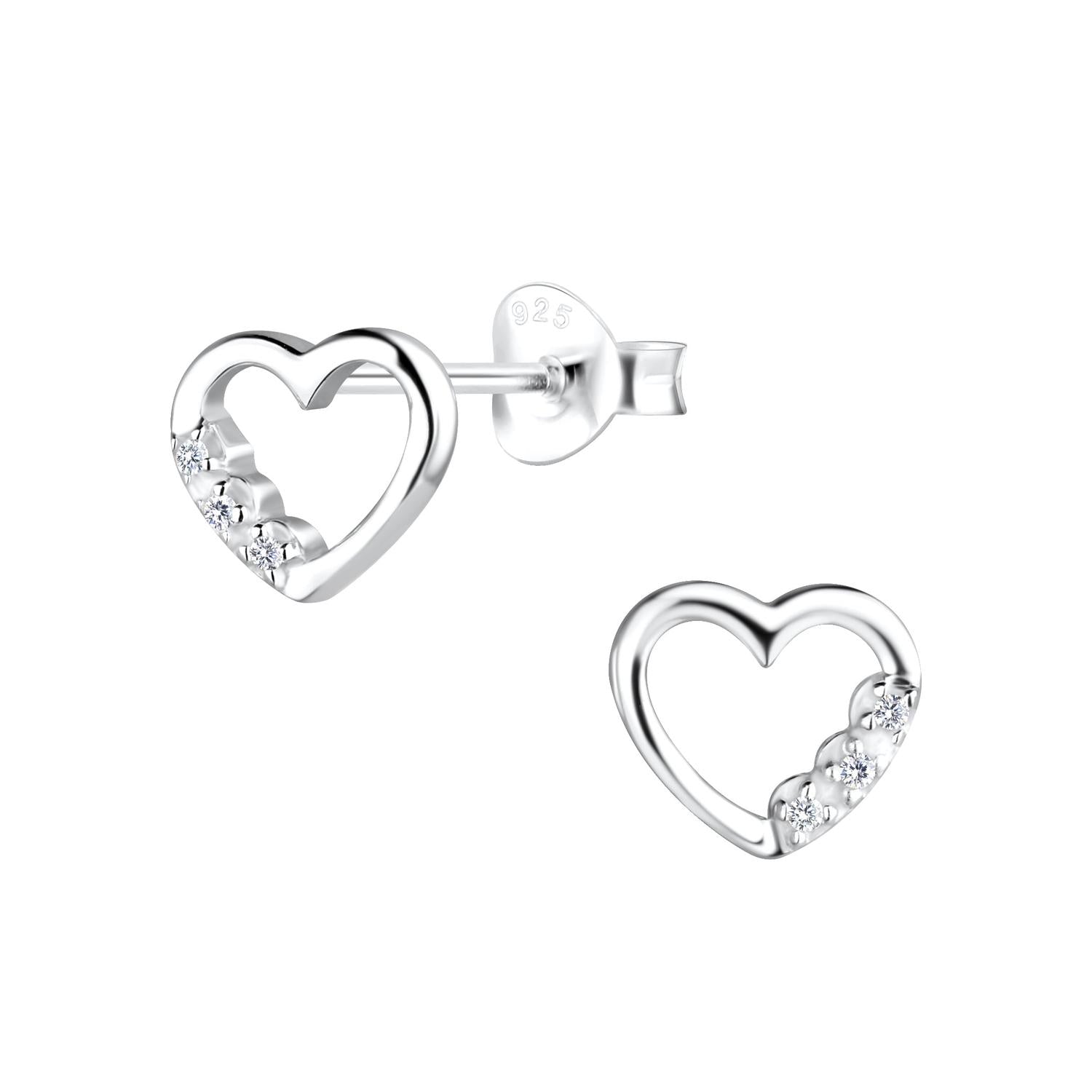 Melchior Jewellery Cubic Zirconia Heart Stud Earrings in sterling silver with sparkling stones