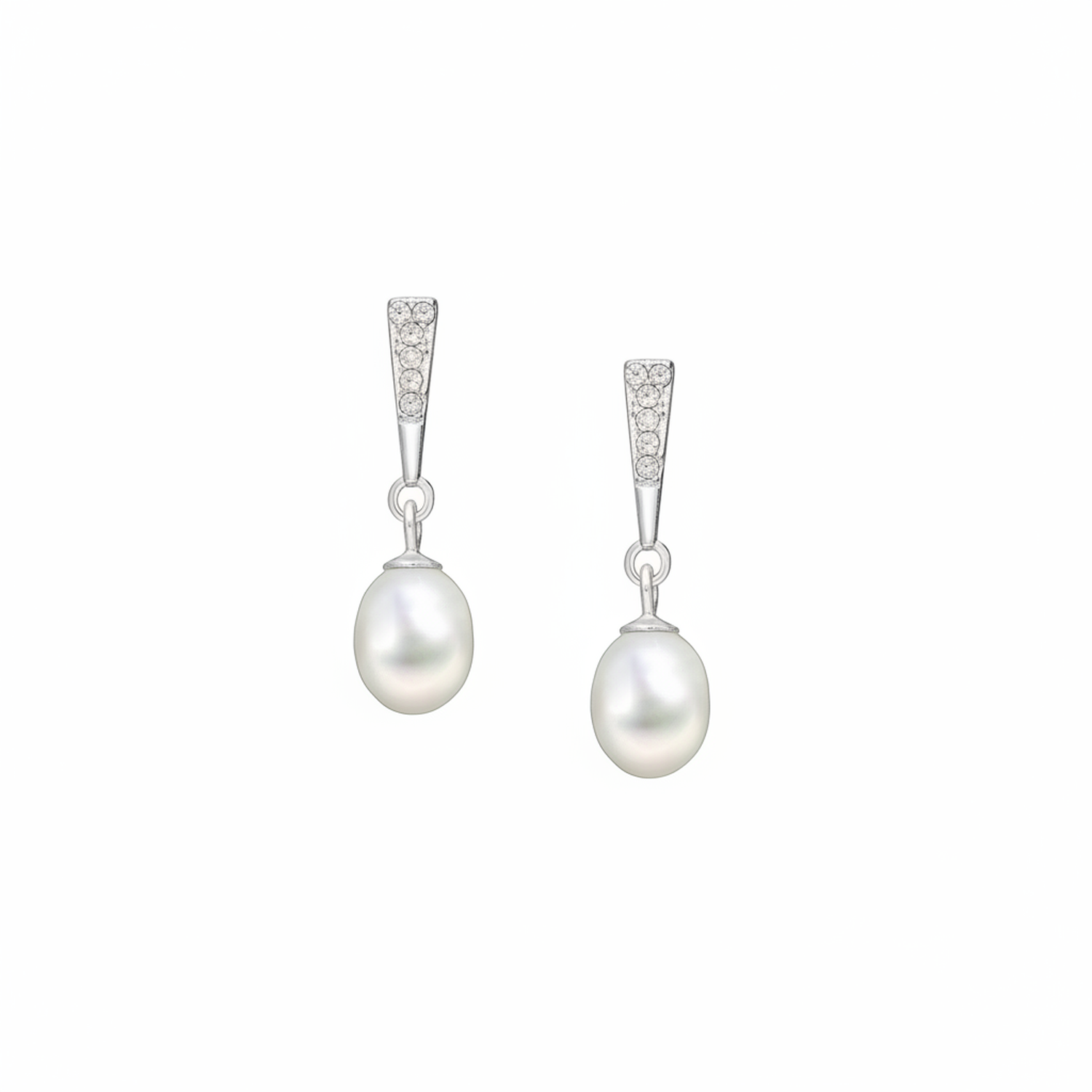 Melchior Jewellery cultured freshwater pearl earrings with silver diamond-studded drop design