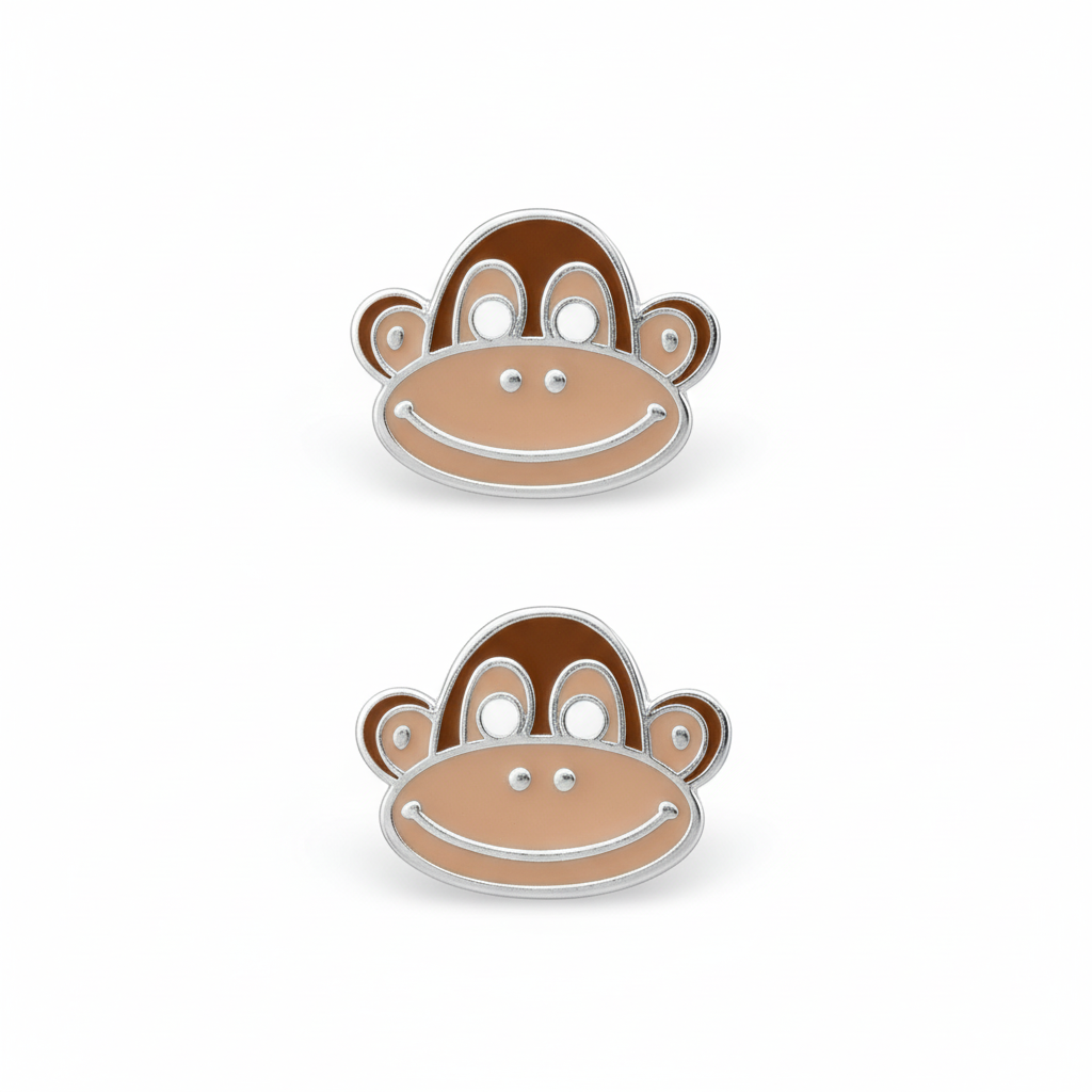 Melchior Jewellery cute monkey earrings for children in silver and brown enamel design