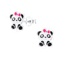 Cute panda earrings for children by Melchior Jewellery featuring silver studs with pink bow details