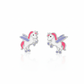Cute silver unicorn earrings for children by Melchior Jewellery with pink and purple details